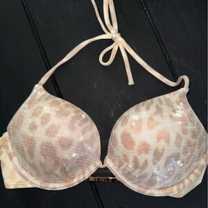 NWT Victoria's Secret Swim neutral sequined animal print bikini top